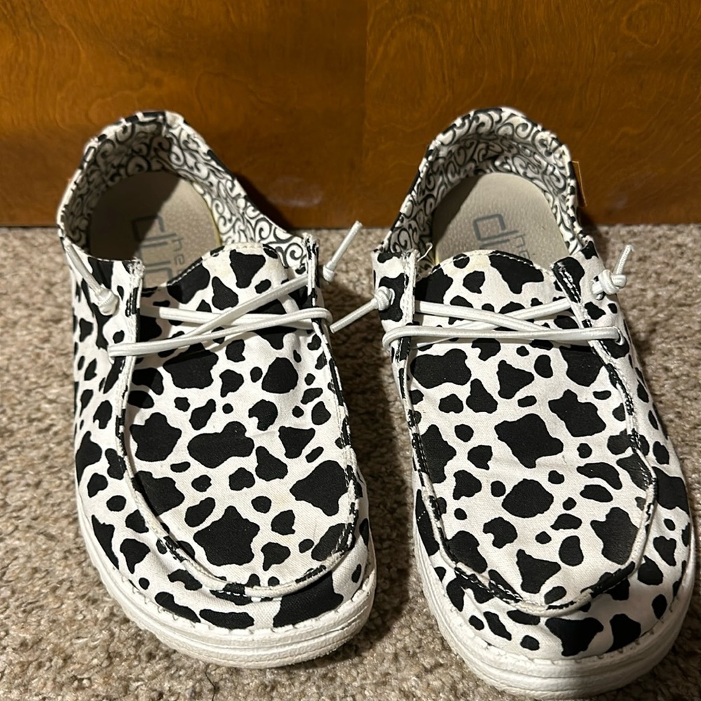 Hey Dude Women's Cow Print Slip-On Shoes - Black & White